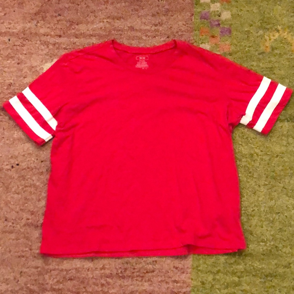 Bright red shortsleeved t shirt